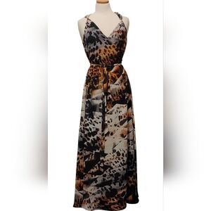 Marciano Sheer Wrap Animal Print Geometric Abstract Vaction Maxi Dress